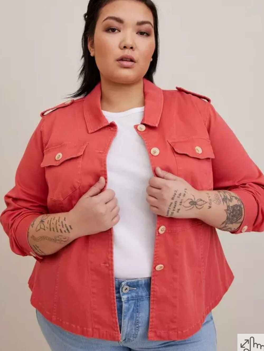 Torrid Plus Size 0X: Stretch Twill Peplum Utility Jacket